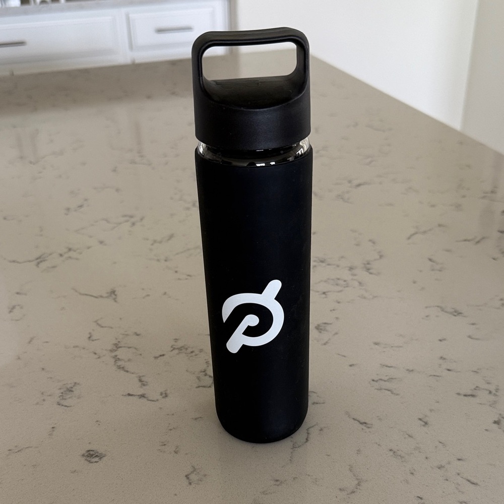 Peloton Black Glass Water Bottle with lid